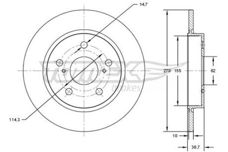 TX7200 TARCZA HAMULC. TOYOTA AURIS 07- TYŁ TOMEX підбір по vin на Brocar