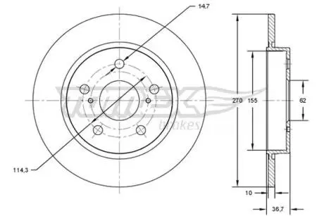 TX7200 TARCZA HAMULC. TOYOTA AURIS 07- TYŁ TOMEX подбор по vin на Brocar