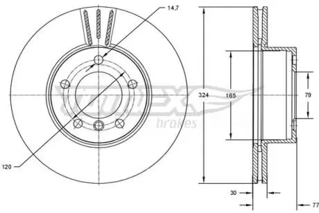 TX7315 TARCZA HAMULC. BMW 5 E60 03-10 WEN. TOMEX подбор по vin на Brocar