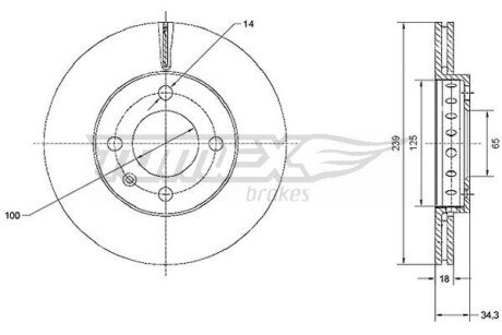 TX7020 TARCZA HAMULC. VW POLO 95-01 WENT. TOMEX підбір по vin на Brocar