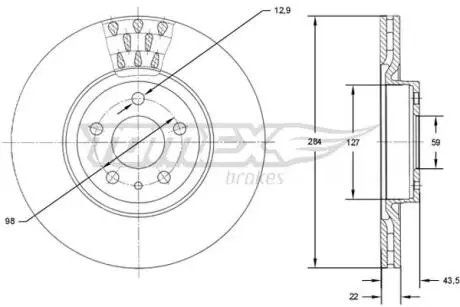 TX7139 TARCZA HAMULC. FIAT TIPO 15- PRZÓD TOMEX підбір по vin на Brocar