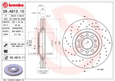 09A81311 Диск тормозной BREMBO підбір по vin на Brocar