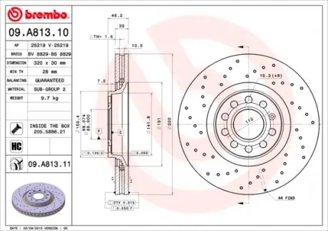 09A81311 Диск гальмівний BREMBO підбір по vin на Brocar