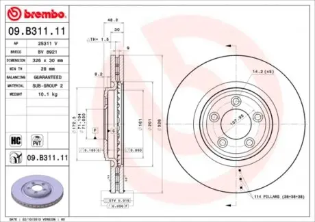 09B31111 Тормозной диск BREMBO подбор по vin на Brocar