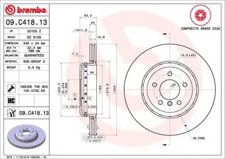 09C41813 Тормозной диск BREMBO подбор по vin на Brocar