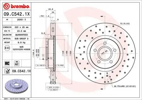 09C5421X Тормозной диск BREMBO подбор по vin на Brocar