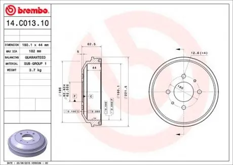 14C01310 Тормозный барабан BREMBO подбор по vin на Brocar