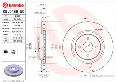 09548650 Гальмівний диск BREMBO підбір по vin на Brocar