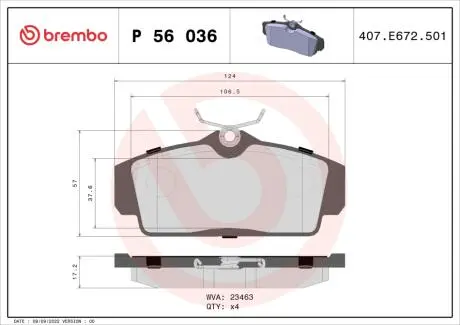 P56036 Гальмівні колодки дискові BREMBO підбір по vin на Brocar