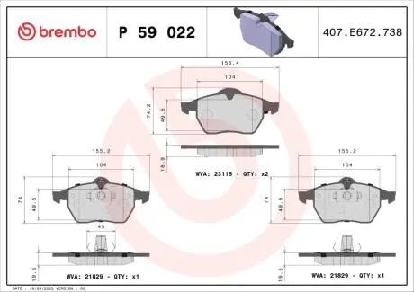 P59022 Гальмівні колодки, дискове гальмо (набір) BREMBO підбір по vin на Brocar