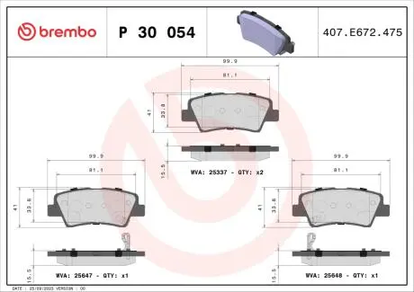 P30054 Тормозные колодки к-кт. BREMBO подбор по vin на Brocar