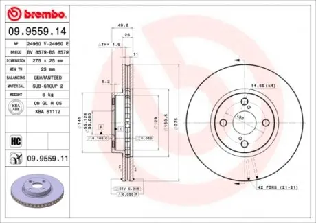 09955911 Тормозной диск BREMBO подбор по vin на Brocar