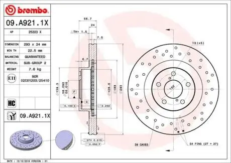 09A9211X Тормозной диск BREMBO подбор по vin на Brocar