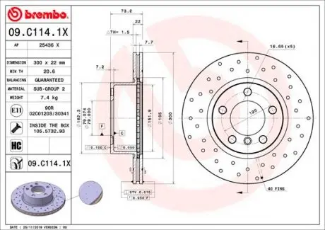 09C1141X Гальмівний диск BREMBO підбір по vin на Brocar
