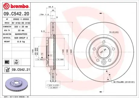 09C54221 Тормозной диск BREMBO подбор по vin на Brocar