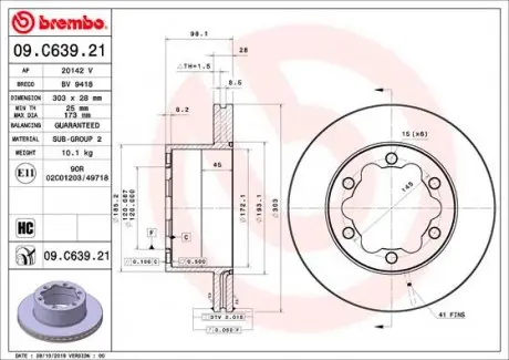 09C63921 Тормозной диск BREMBO підбір по vin на Brocar