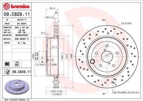 09C82911 Гальмівний диск BREMBO підбір по vin на Brocar