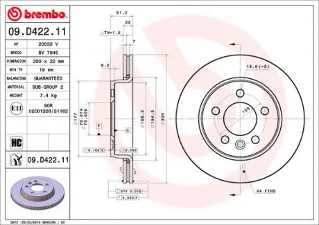 09D42211 Тормозной диск BREMBO подбор по vin на Brocar