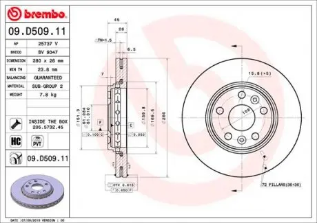 09D50911 Диск гальмівний KANGOO tyі BREMBO підбір по vin на Brocar