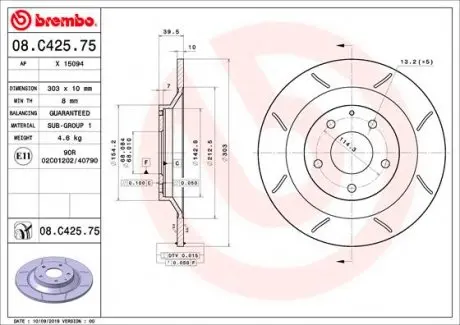 08C42575 Тормозной диск BREMBO підбір по vin на Brocar
