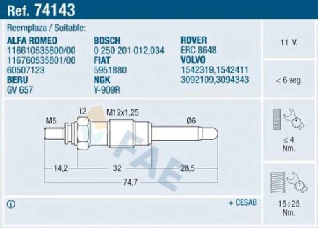 74143 Автозапчасть FAE подбор по vin на Brocar