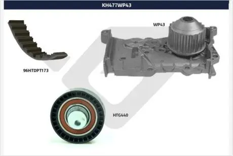 KH477WP43 Помпа води + комплект ремня ГРМ HUTCHINSON підбір по vin на Brocar