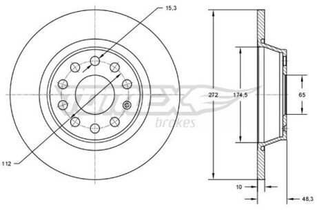 TX7245 TARCZA HAMULC. VW GOLF VI 08- TYŁ TOMEX підбір по vin на Brocar