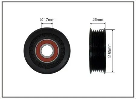 36700 Ролік (69X22,5X7) пасу поліклин. Mazda 2 1.3I, 1.5I 2011/05-, Mazda 3 (Bk) 1.6 03-09 CAFFARO підбір по vin на Brocar