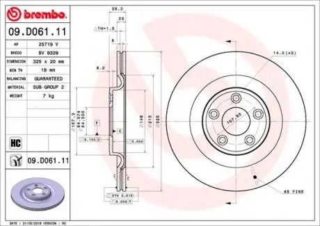 09D06111 Гальмівний диск BREMBO підбір по vin на Brocar