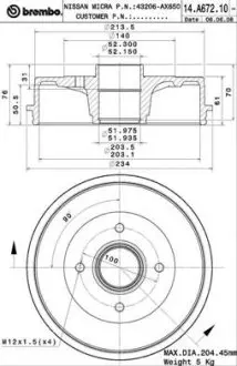 14A67210 Гальмівний барабан BREMBO підбір по vin на Brocar