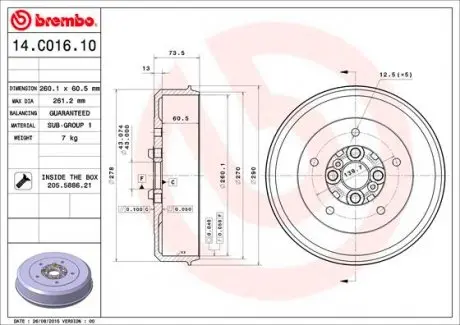 14C01610 Гальмівний барабан BREMBO підбір по vin на Brocar