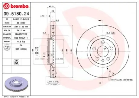 09518024 Гальмівні диски BREMBO підбір по vin на Brocar