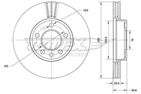 TX7104 TARCZA HAMULC. VW T5 03- KOŁA 16 TOMEX подбор по vin на Brocar