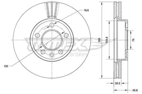 TX7104 TARCZA HAMULC. VW T5 03- KOŁA 16 TOMEX подбор по vin на Brocar
