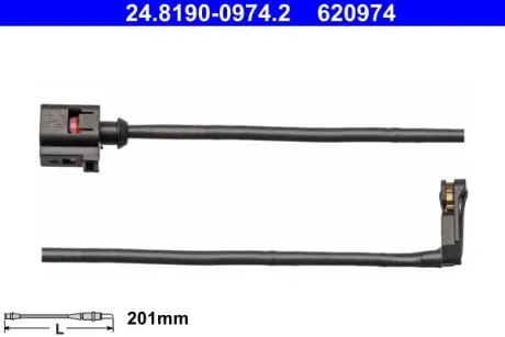 24819009742 24.8190-0974.2_датчик износа колодок! перед. L=201 Audi A3,VW Golf/Passat 1.2TFSI-2.0TSI/2.0TDI 13> ATE подбор по vin на Brocar