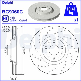 BG9360C Тормозной диск DELPHI підбір по vin на Brocar