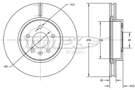 TX7249 TARCZA HAMULC. OPEL ASTRA J 09- TOMEX підбір по vin на Brocar