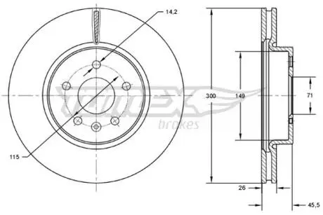 TX7253 TARCZA HAMULC. OPEL ASTRA J 09- TOMEX подбор по vin на Brocar