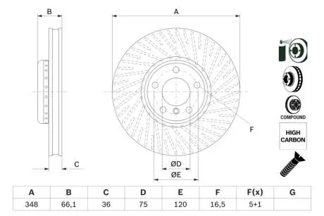 0986479E18 Диск тормозной BMW 5 F10/11/7 F01-04 передний правый вент. D=348мм. BOSCH подбор по vin на Brocar