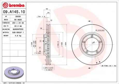 09A14510 Гальмівний диск BREMBO підбір по vin на Brocar