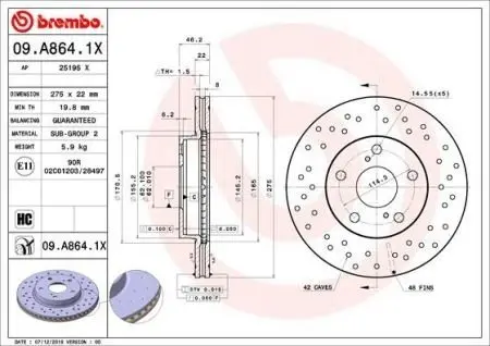 09A8641X Тормозной диск BREMBO подбор по vin на Brocar