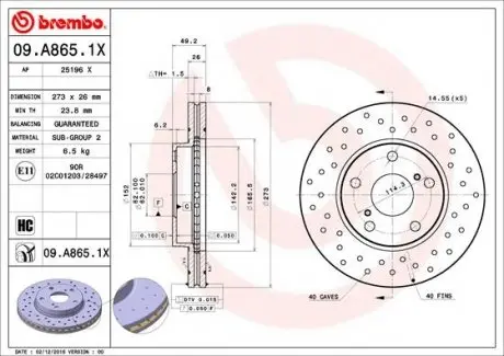 09A8651X Тормозной диск BREMBO подбор по vin на Brocar