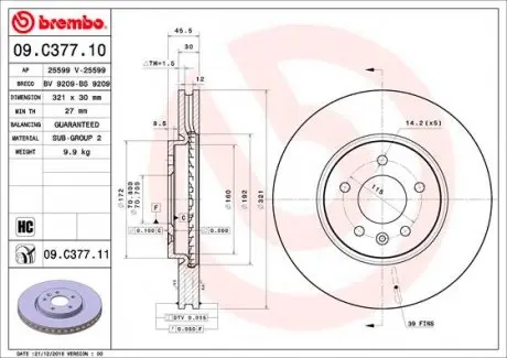 09C37711 Тормозной диск BREMBO подбор по vin на Brocar
