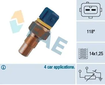 34050 Датчик, температура охлаждающей жидкости FAE подбор по vin на Brocar