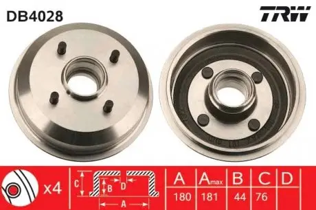 DB4028 Тормозной барабан TRW подбор по vin на Brocar