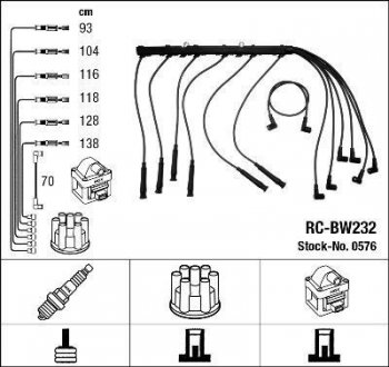 RCBW232 Комплект проводов зажигания NGK підбір по vin на Brocar