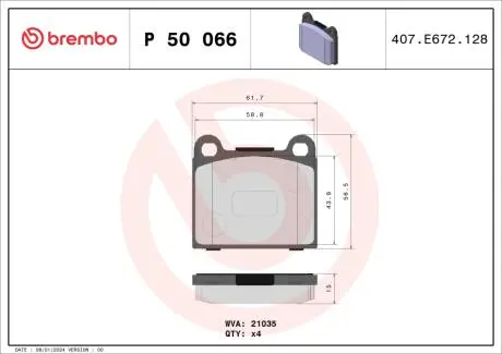 P50066 Гальмівні колодки дискові BREMBO підбір по vin на Brocar