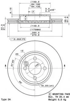 09A76111 Диск гальмівний BREMBO підбір по vin на Brocar