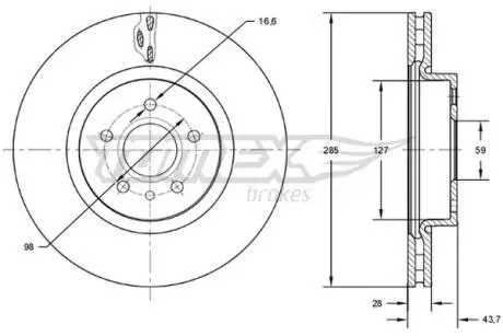 TX7313 TARCZA HAMULC. FIAT ULYSSE 02- TOMEX підбір по vin на Brocar