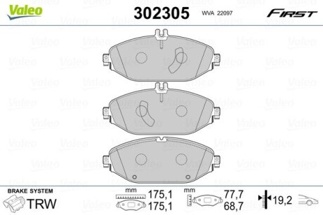 302305 Klocki hamulcowe FIRST MERCEDES VALEO подбор по vin на Brocar